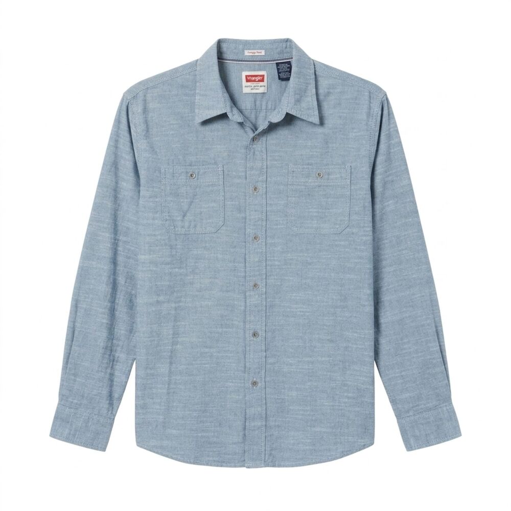 Wrangler Vintage Wash Blue Chambray Long Sleeve Button Down Shirt Men's XL